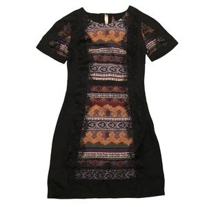 Ranna Gill Anthropologie Lace Trim Mini Dress 2 Short Sleeves, Made in India